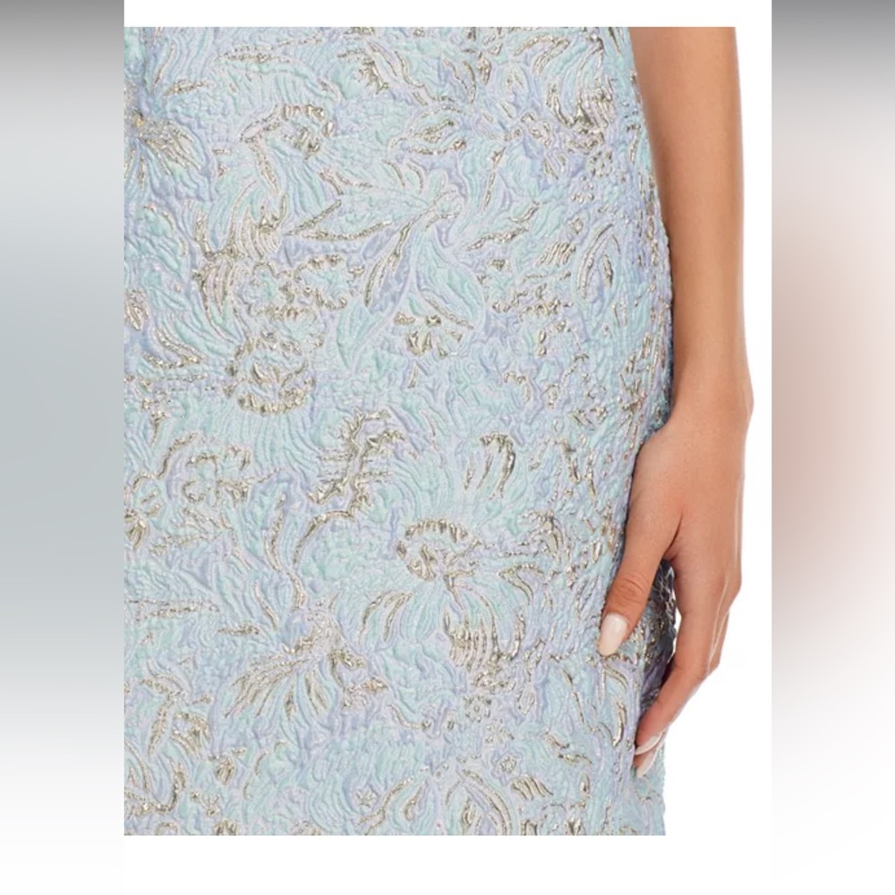 Rickie Freeman for Teri Jon Strapless Metallic Jacquard Cocktail Dress - Picture 11 of 16